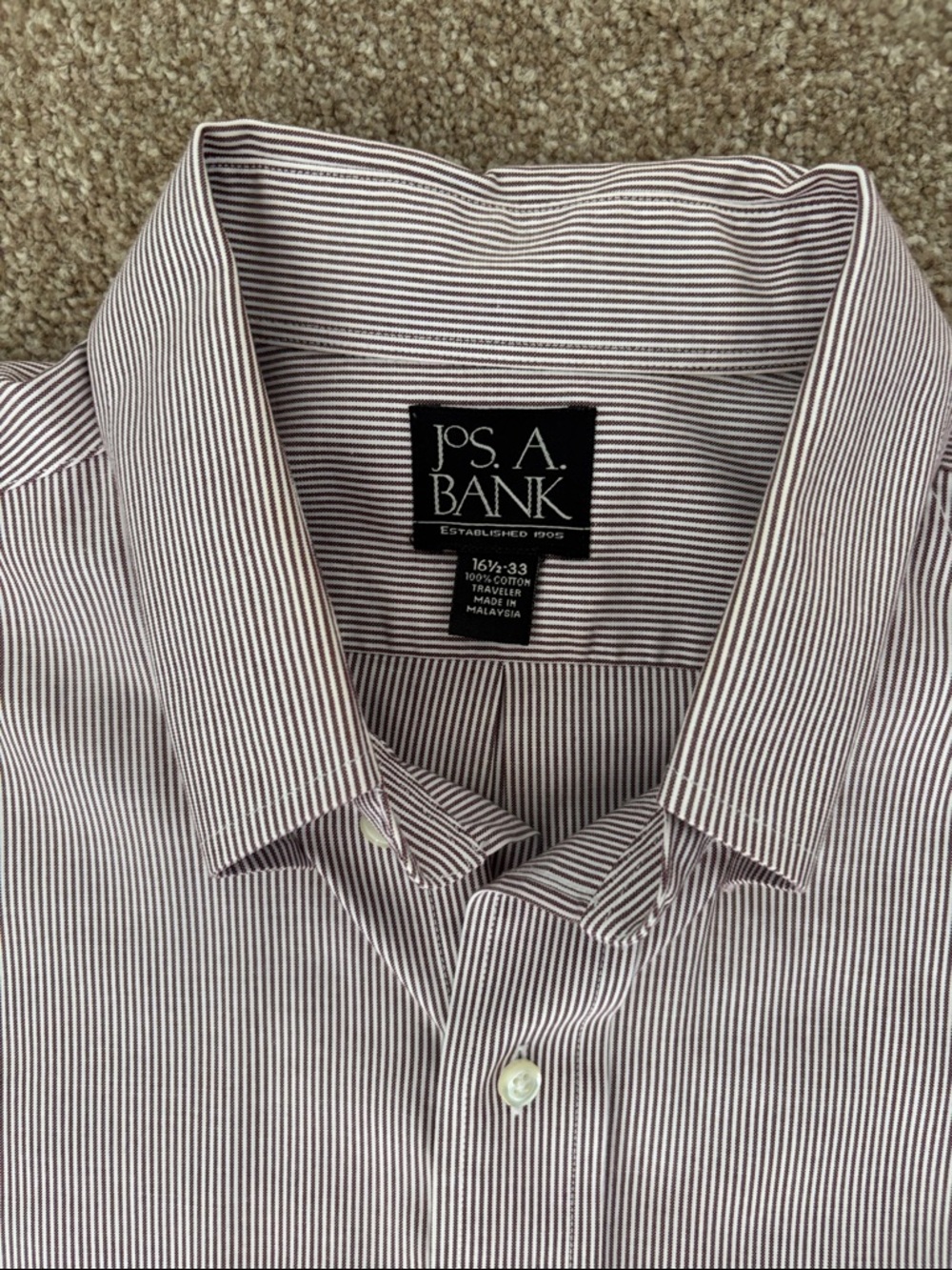 Jos. A. Bank Men's Narrow Stripe Dress Shirt - Burgundy and White